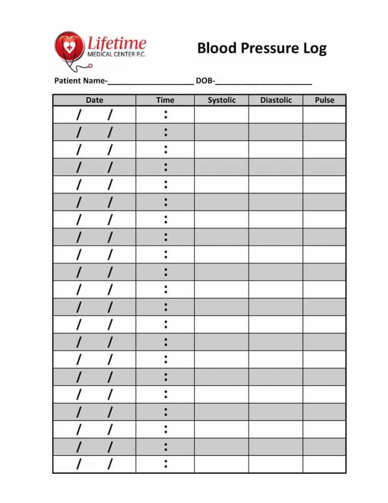 Free Printable Chart To Record Blood Pressure