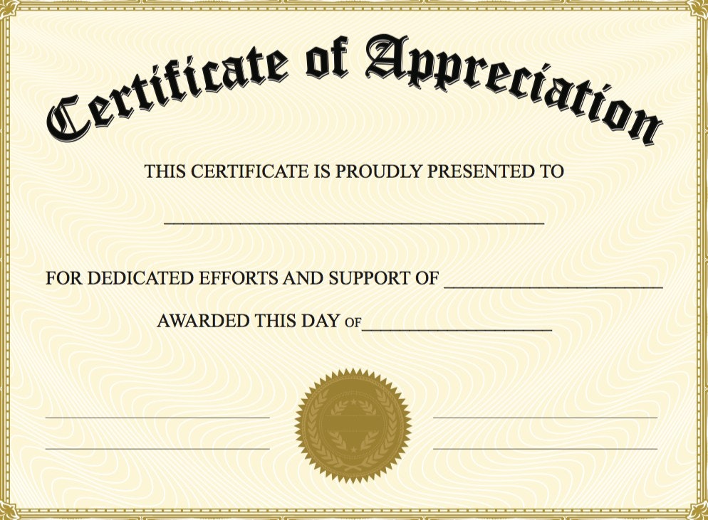 Free Printable Church Certificate Of Appreciation