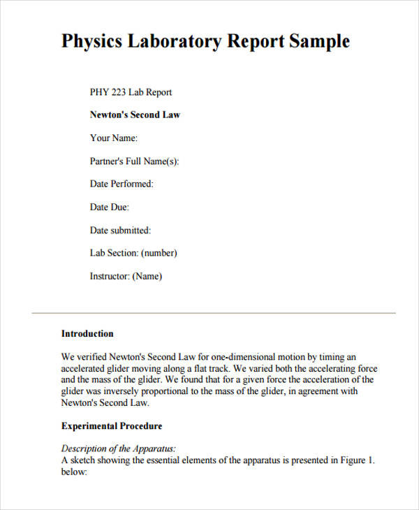 physics lab report format