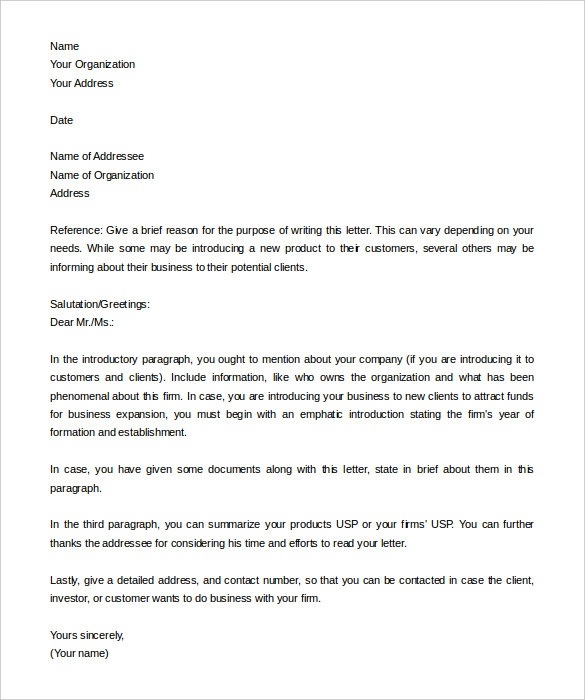Sample Letter To Introduce Business