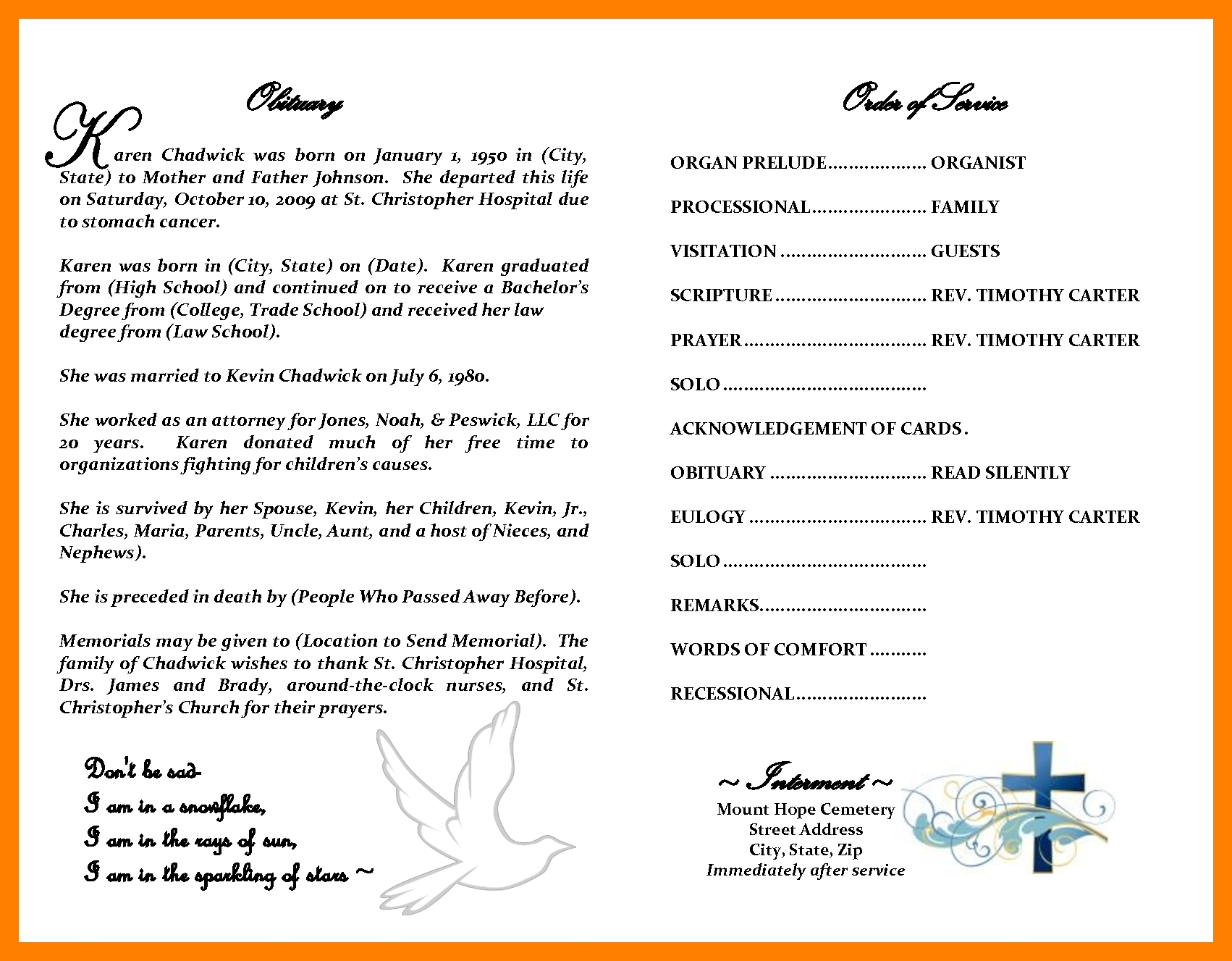 fake obituary template - Dicim With Regard To Fill In The Blank Obituary Template