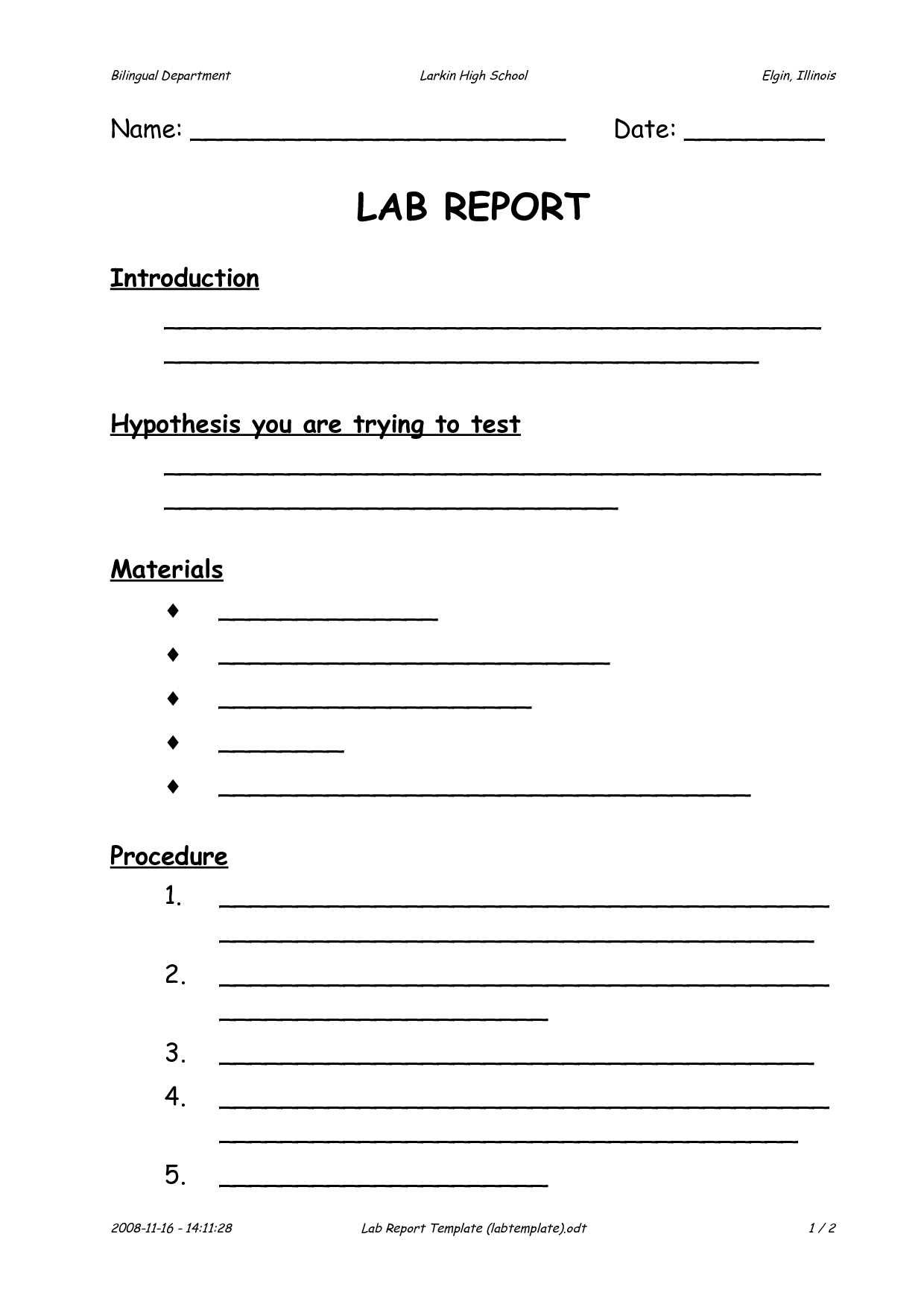 Science lab report order, Lab report structure With Regard To Science Report Template Ks2