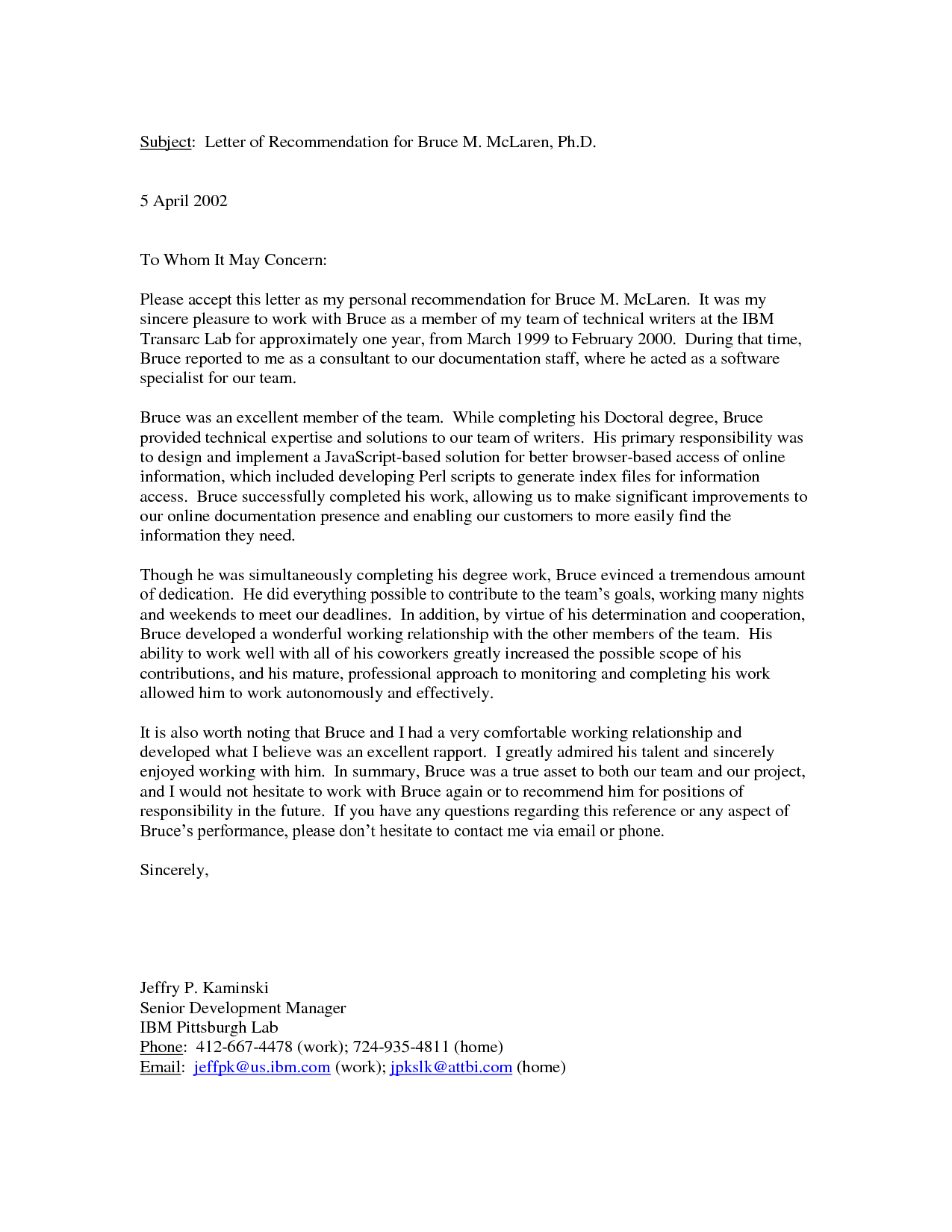 Personal Reference Letter Template Business Mentor