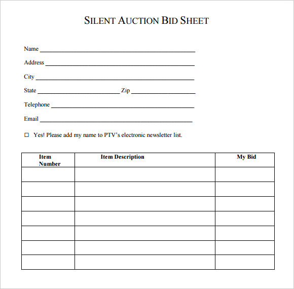 Silent Auction Bid Template Business Mentor