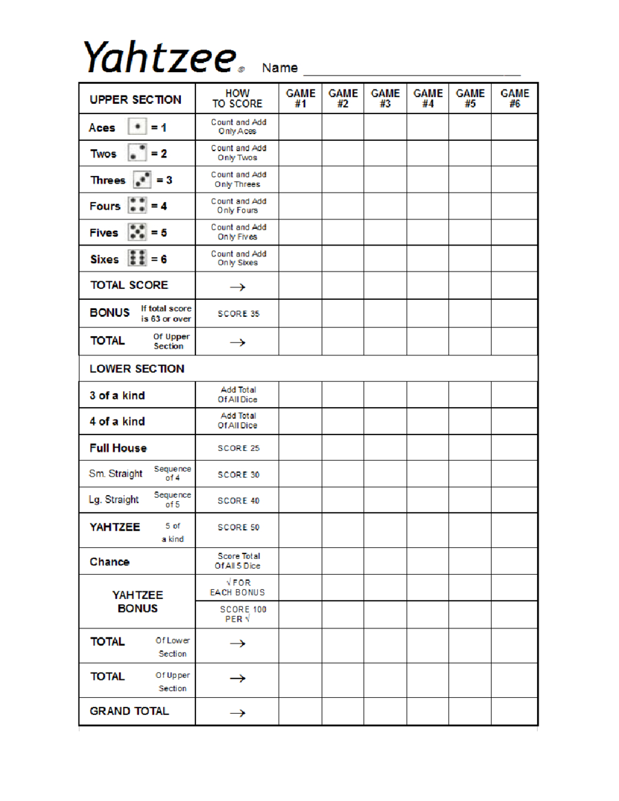 Free Printable Yahtzee Score Card 28 Printable Yahtzee Score Sheets